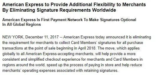 在美国刷卡消费再也不需要签名了! 在美国刷卡消费再也不需要签名了!