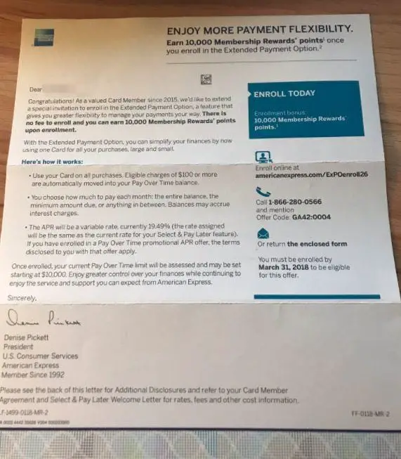 注册即送10000点数奖励 - Amex Extended Payment Option活动