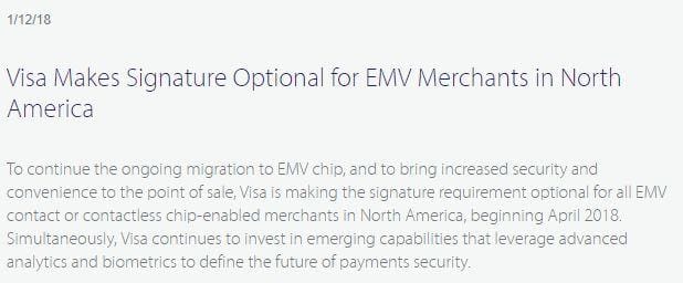 在美国刷卡消费再也不需要签名了！