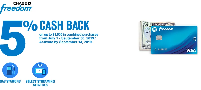 加油又来啦 - Chase Freedom 2019年第三季度5%消费注册开始！