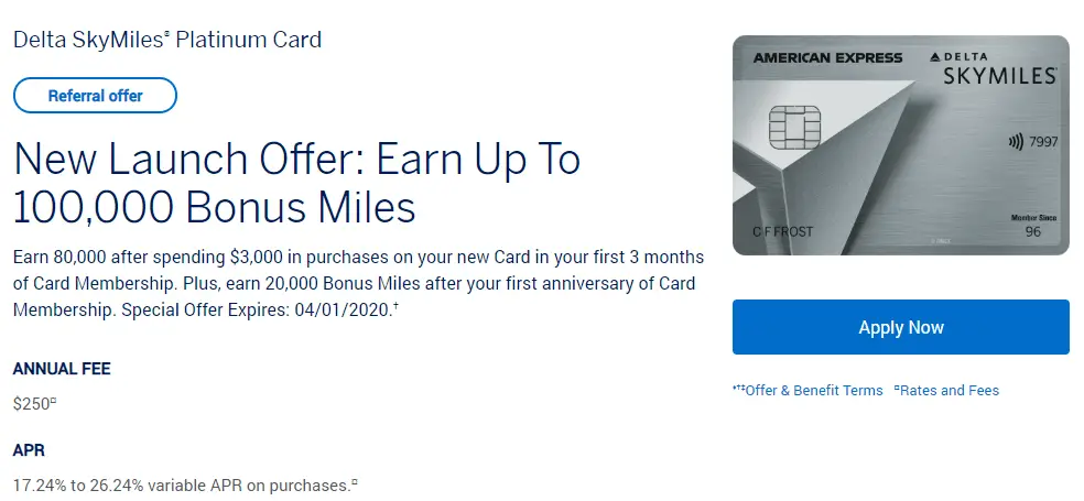 《全新改版&100K开卡奖励 - Amex Platinum Delta SkyMiles信用卡》
