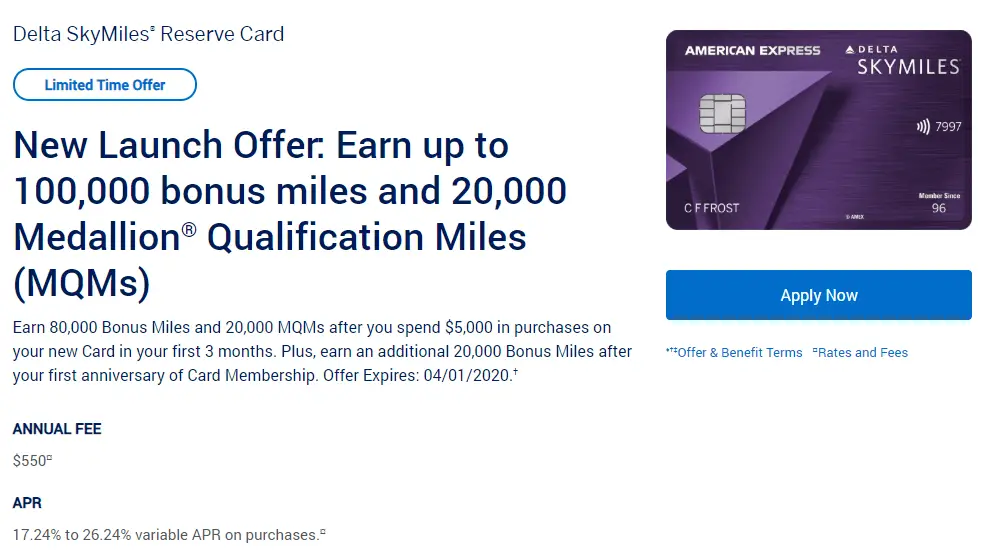 全新改版&100K开卡奖励 - Amex Reserve Delta SkyMiles信用卡