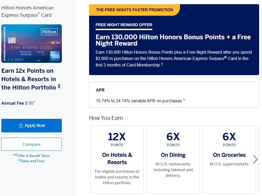《130K点数 + 无限制免房券超强开卡奖励 - Amex Hilton Honors Surpass信用卡》