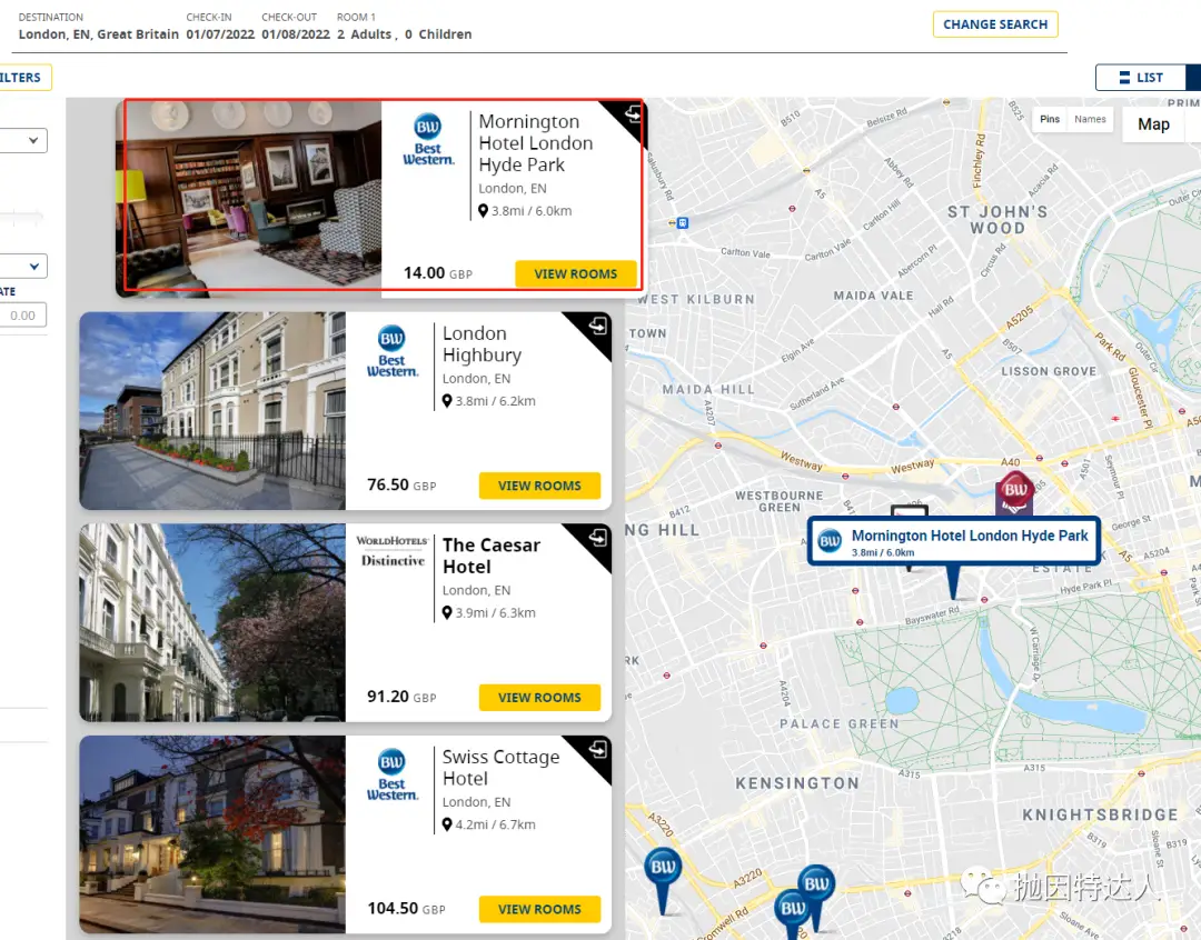 《酒店Bug价：4英镑入住伦敦黄金地段Best Western酒店》