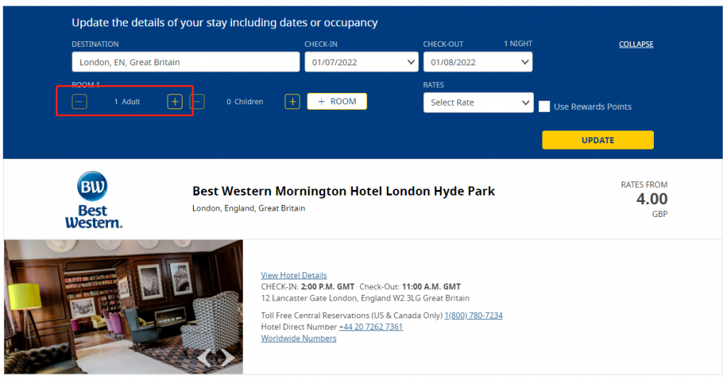 《酒店Bug价：4英镑入住伦敦黄金地段Best Western酒店》