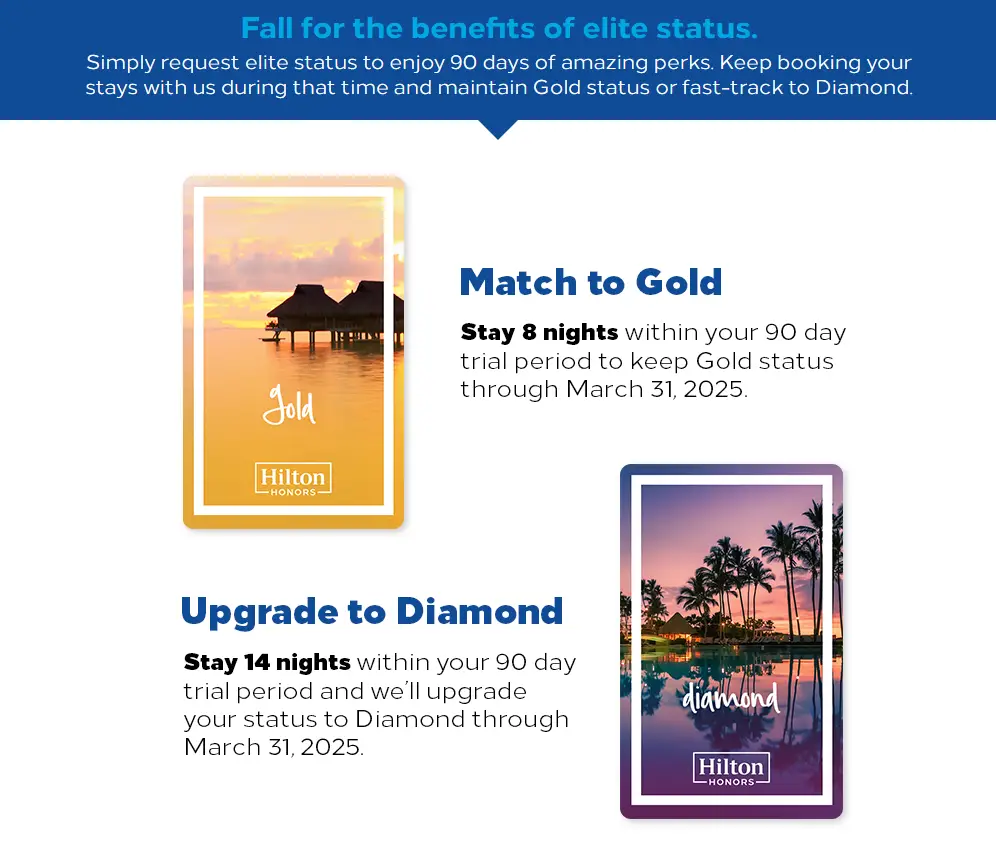 希尔顿钻挑最佳参加时机:匹配成功即送金会籍 + 挑战成功钻石会籍持续至2025年 希尔顿钻挑最佳参加时机:匹配成功即送金会籍 + 挑战成功钻石会籍持续至2025年