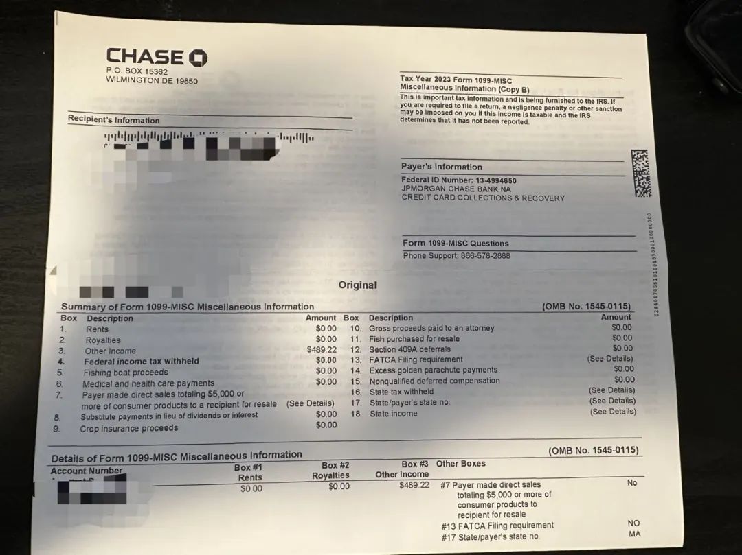 《Chase惊现迷之操作，连开卡奖励都要开始交税了吗？》