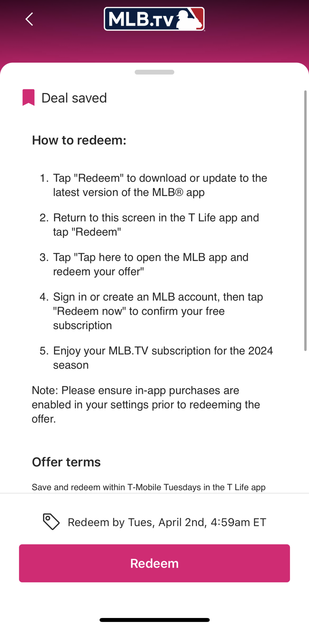 【4月1日结束】T-Mobile免费送一年MLB.TV会员啦! 【4月1日结束】T-Mobile免费送一年MLB.TV会员啦!