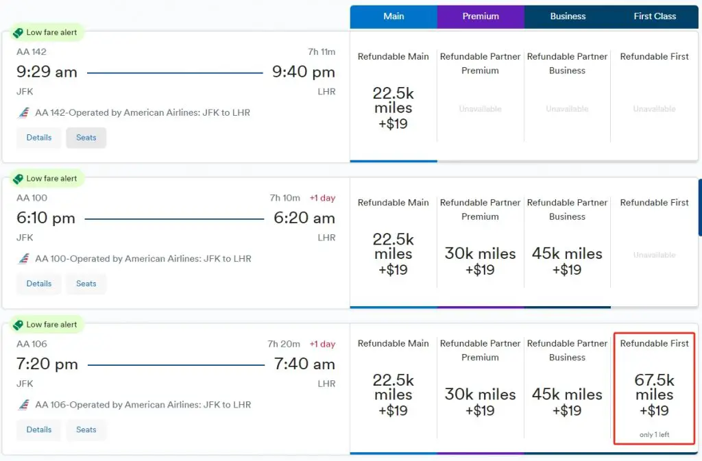 美国航空（American Airlines）64K点数兑换跨洋头等舱，从今年夏天至明年春天都有票，还可以全美联运+免费退改
