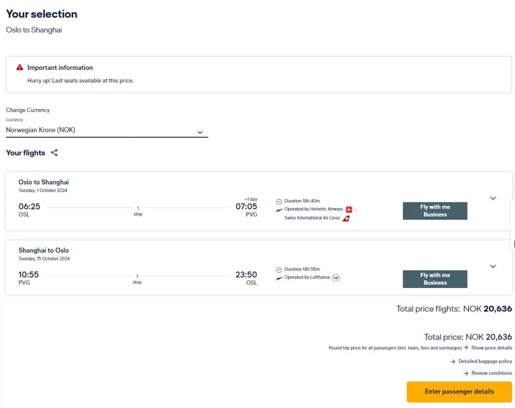 堪比Bug，汉莎航空2024年Companion Special大促销，双人欧中商务舱往返总价居然只需要1800美元！