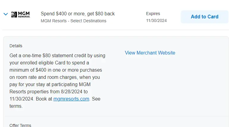 Amex Offer：MGM旗下酒店优惠来了