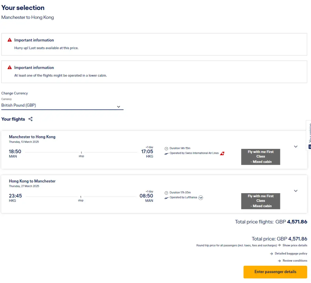堪比Bug，汉莎航空2024年Companion Special大促销，双人欧中商务舱往返总价居然只需要1800美元！
