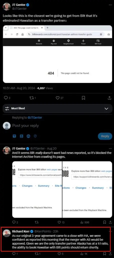 Bilt无预警下架夏威夷航空1:1转点，用户措手不及