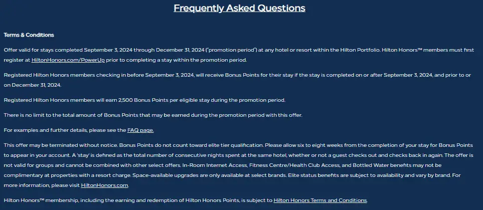 每次入住2500点数奖励，希尔顿2024 Q4季度促销活动来了