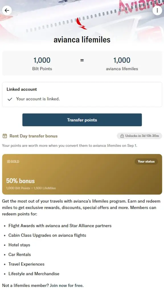 房租神卡Bilt 9月Rent Day：转点至Virgin Atlantic和Avianca Lifemiles均有额外加赠