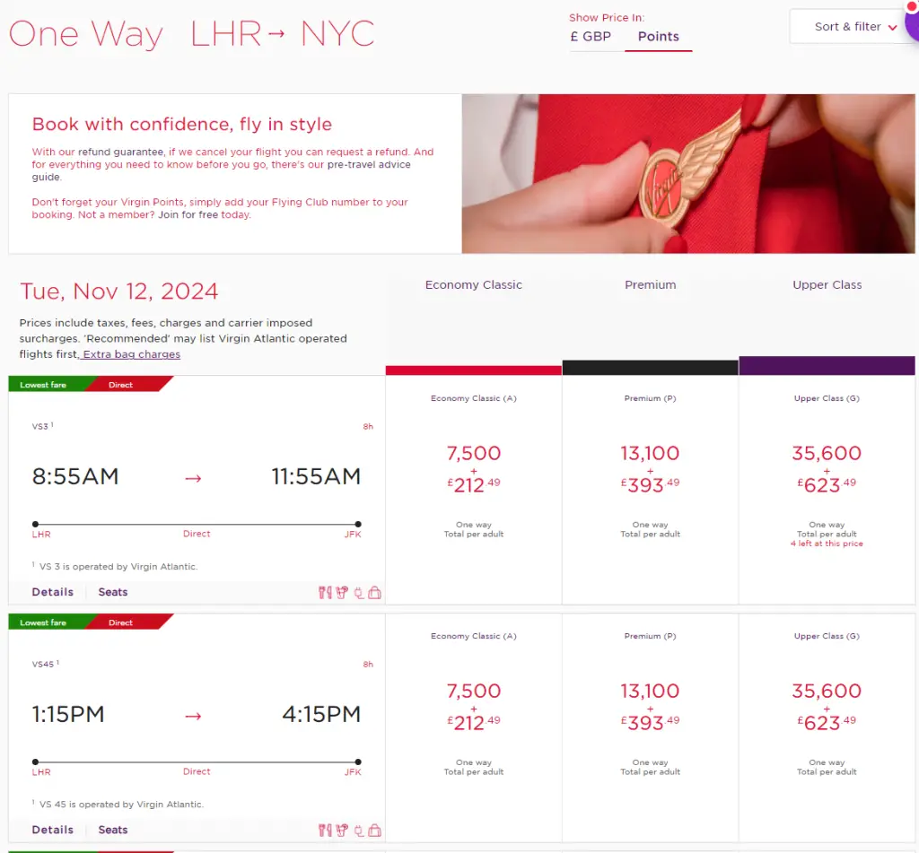 维珍航空(Virgin Atlantic)里程票兑换7.5折,最后机会拿下28.1K点数的中英商务舱 3 维珍航空(Virgin Atlantic)里程票兑换7.5折,最后机会拿下28.1K点数的中英商务舱