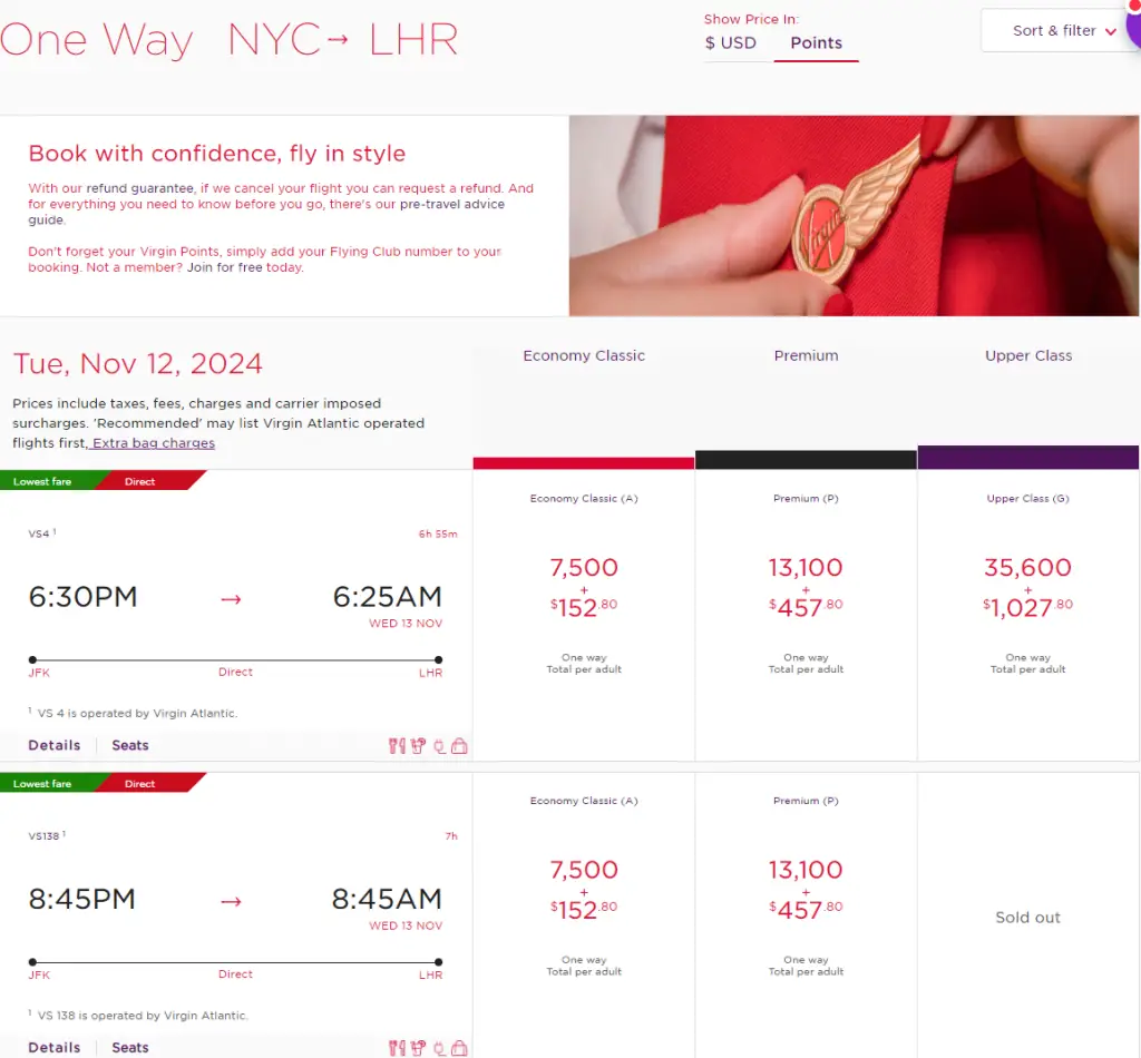 维珍航空(Virgin Atlantic)里程票兑换7.5折,最后机会拿下28.1K点数的中英商务舱 2 维珍航空(Virgin Atlantic)里程票兑换7.5折,最后机会拿下28.1K点数的中英商务舱
