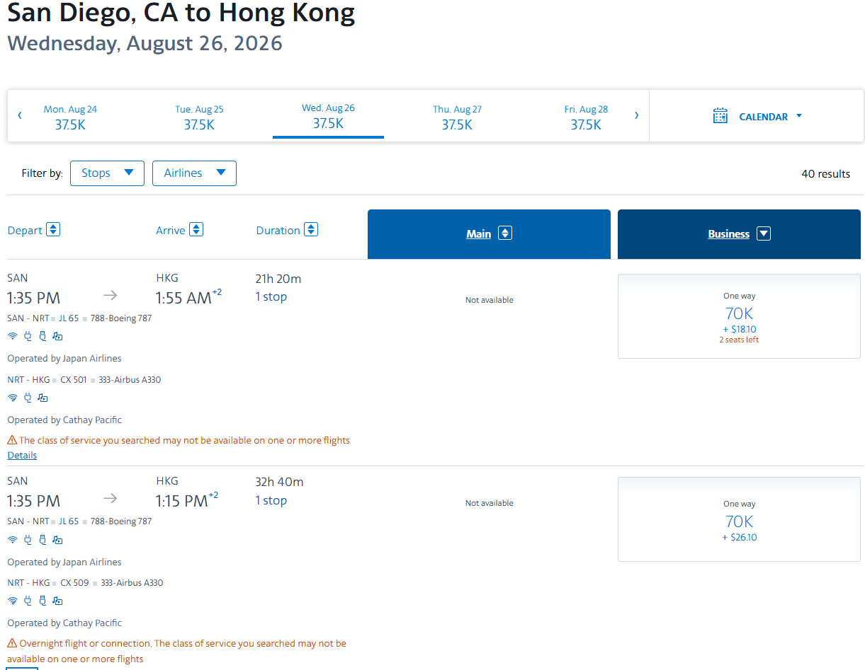 日航商务舱又大放票狂欢了！旺季神票还能直接“无中生有”，60K点数直接拿下