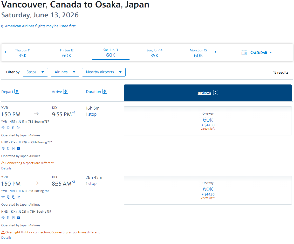 日航商务舱又大放票狂欢了！旺季神票还能直接“无中生有”，60K点数直接拿下