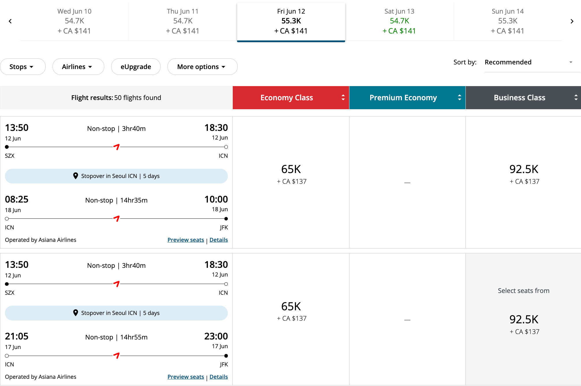 韩亚航空美东罕见超大放票，贯穿整个航季，65K点数或1100美元拿下中美商务舱